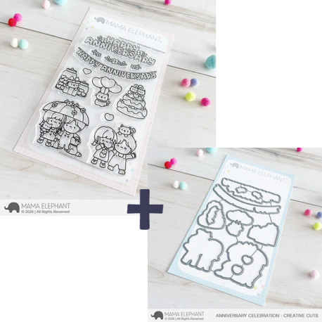 Mama Elephant ANNIVERSARY CELEBRATION SET Clear Stamp + CUTS