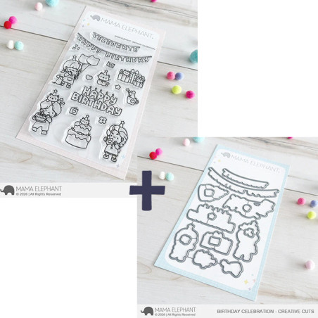 Mama Elephant BIRTHDAY CELEBRATION SET Clear Stamp + CUTS