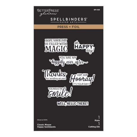 Spellbinders Classic Mouse Love Press + Foil Plate & Die Set Happy Sentiments