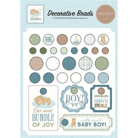Carta Bella Little Lullabies Baby Boy Adhesive Brads 25pz+4 Chipboard