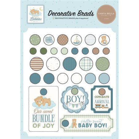 Carta Bella Little Lullabies Baby Boy Adhesive Brads 25pz+4 Chipboard