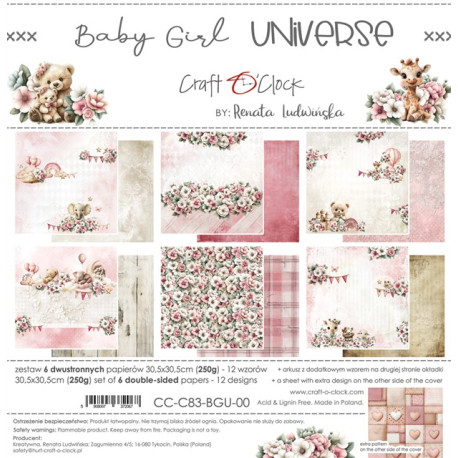 Craft o' Clock Baby Girl Universe Paper Collection Set 30x30cm 6fg