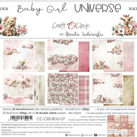 Craft o' Clock Baby Girl Universe Paper COLLECTION Set 20x20cm 24fg