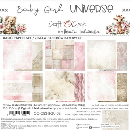 Craft o' Clock Baby Girl Universe BASIC PAPER Set 20x20cm 24fg