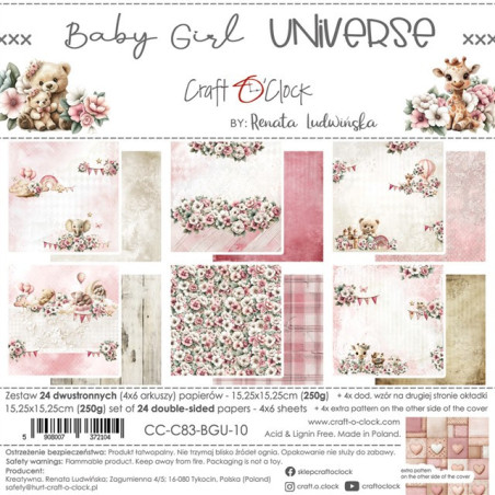 Craft o' Clock Baby Girl Universe Paper Collection Set 15x15cm 24fg