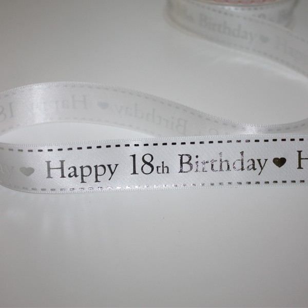 Nastro raso bianco Happy 18th Birthday 25 mm