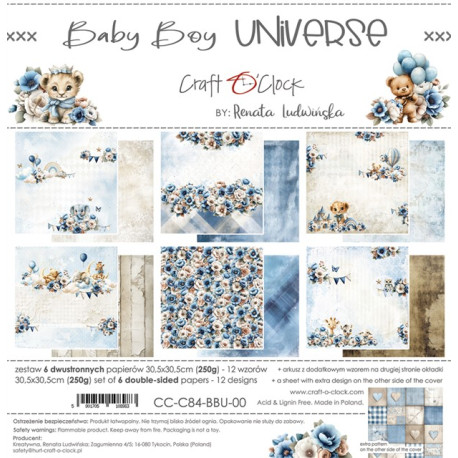 Craft o' Clock Baby Boy Universe Paper Collection Set 30x30cm 6fg