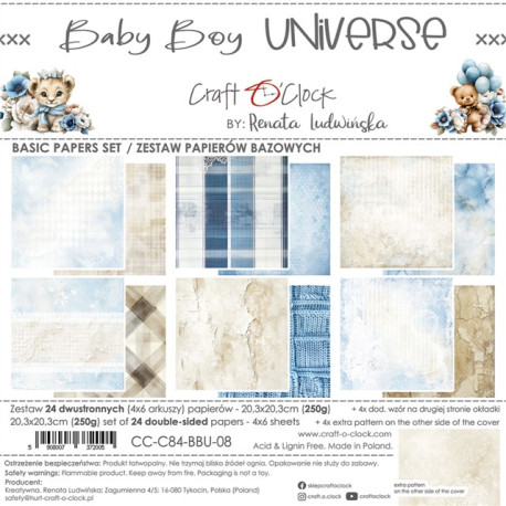 Craft o' Clock Baby Boy Universe BASIC PAPER Set 20x20cm 24fg