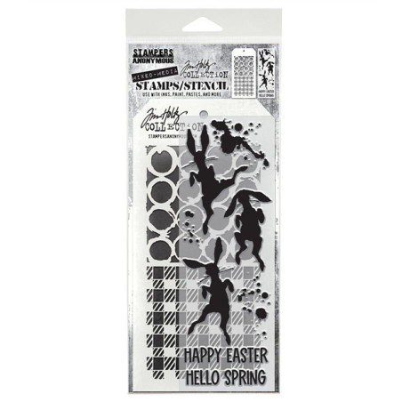 Stampers Anonymous Mixed Media Bunny Hop Tim Holtz Clear Stamp and Stencil