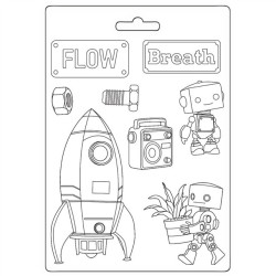 Stamperia A New Beginning A5 Soft Mould Spaceship and Robot