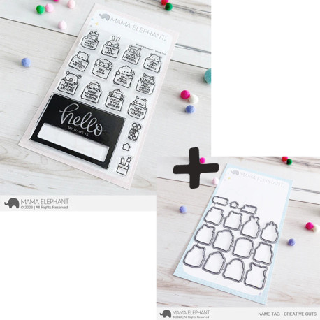 Mama Elephant NAME TAG SET Clear Stamp + CUTS