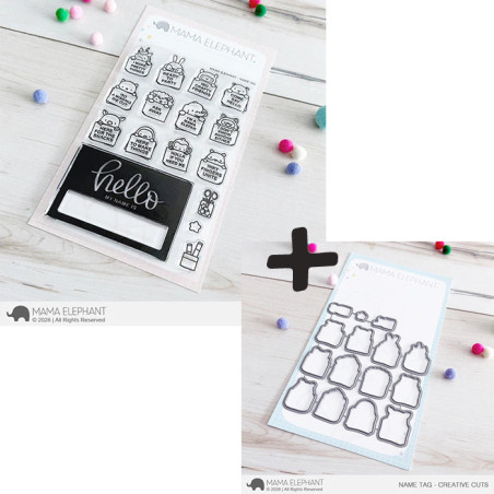 Mama Elephant NAME TAG SET Clear Stamp + CUTS
