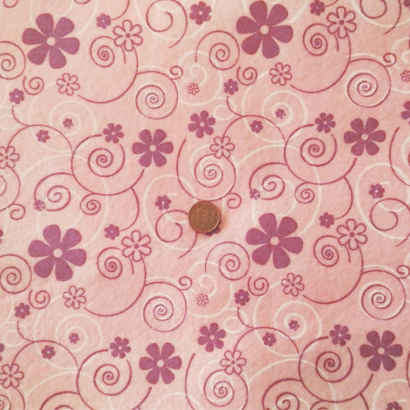 Pannolenci Stampato Fiori Rosa e Prugna