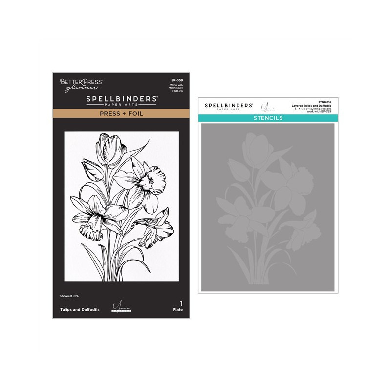 Spellbinders Yana's Tulips Press + Foil Plate and Stencil Bundle Tulips and Daffodils