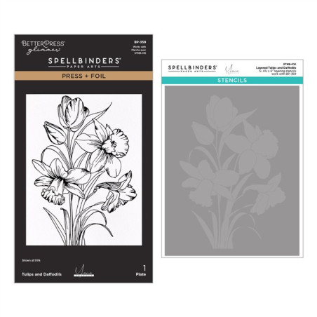 Spellbinders Yana's Tulips Press + Foil Plate and Stencil Bundle Tulips and Daffodils