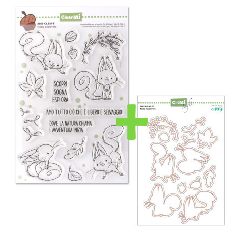 SET Timbro Clear-Mi 2656 + Fustelle Cut-Mi 88619 Nutty Explorers