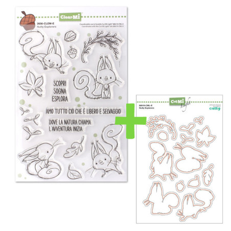 SET Timbro Clear-Mi 2656 + Fustelle Cut-Mi 88619 Nutty Explorers