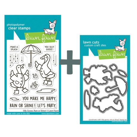 LAWN FAWN Silly Goose, Rain or Shine SET timbro+fustelle