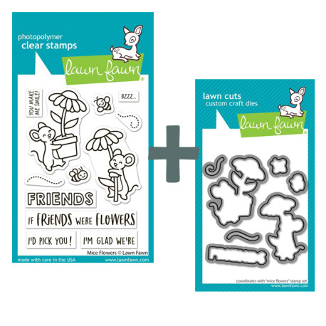 LAWN FAWN Mice Flowers SET timbro+fustelle