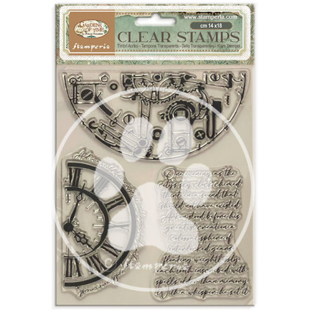 Stamperia Gardens of Time Clear Stamps Half Clocks and Writtings