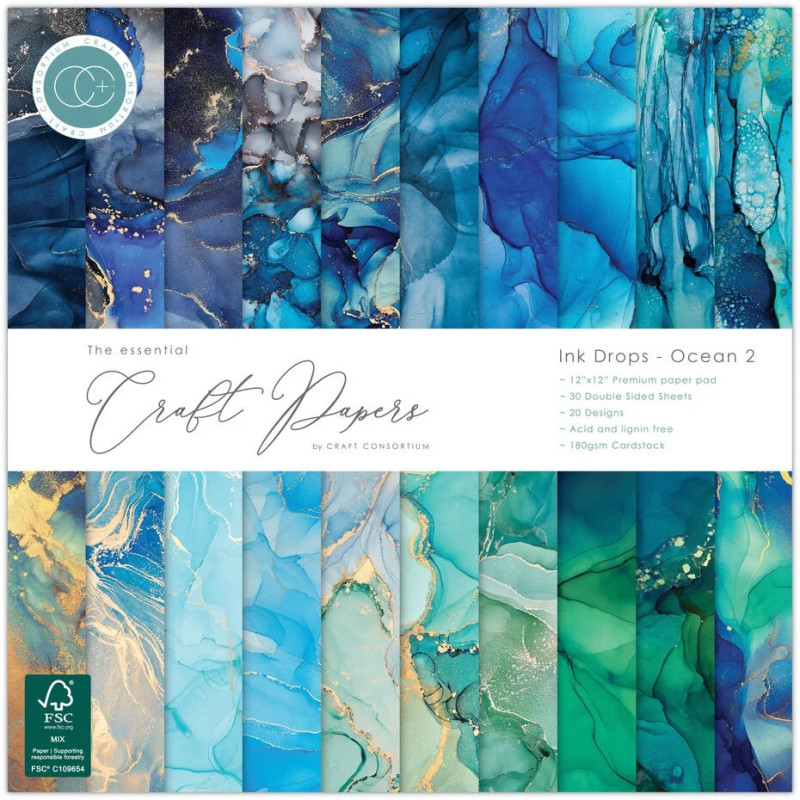Craft Consortium Ink Drops Ocean Paper Pad 30x30cm