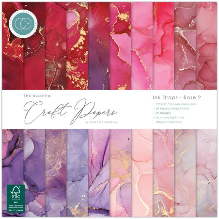 Craft Consortium Ink Drops Rose Paper Pad 30x30cm