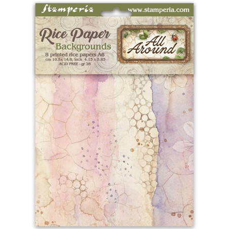 Stamperia All Around A6 Rice Paper Backgrounds Selection 8 fogli