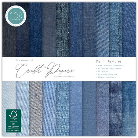 Craft Consortium Premium Paper Pad Denim Textures 15x15cm