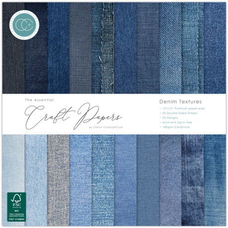 Craft Consortium Premium Paper Pad Denim Textures 30x30cm