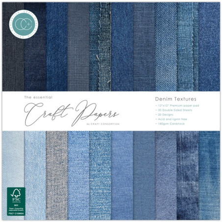 Craft Consortium Premium Paper Pad Denim Textures 30x30cm