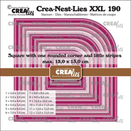 Crealies Crea-Nest-Lies XXL dies no. 190 Squares with one rounded corner and little stripes