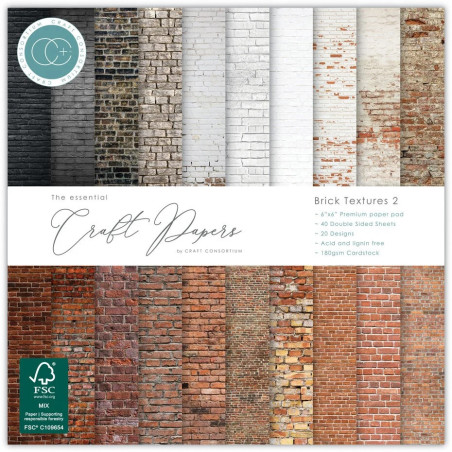 Craft Consortium Brick Textures 2 Craft Papers 15x15cm