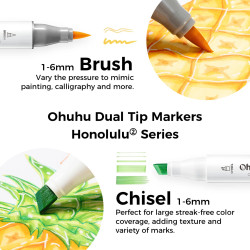 Ohuhu Honolulu² 48 BASIC Colors Dual Tips Alcohol Art Markers - punta PENNELLO e SCALPELLO