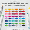 Ohuhu Honolulu² 48 BASIC Colors Dual Tips Alcohol Art Markers - punta PENNELLO e SCALPELLO