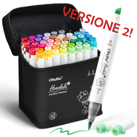 Ohuhu Honolulu² 48 BASIC Colors Dual Tips Alcohol Art Markers - punta PENNELLO e SCALPELLO