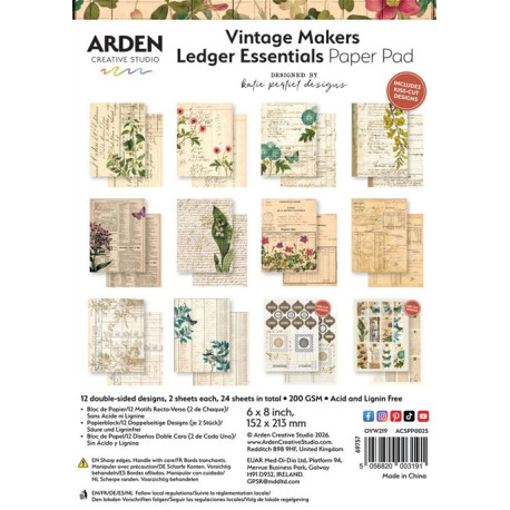 ARDEN Creative Studio Vintage Makers Ledger Essentials Paper Pad 15x20cm