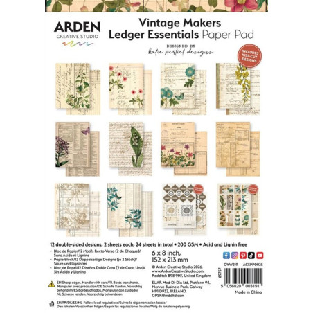 ARDEN Creative Studio Vintage Makers Ledger Essentials Paper Pad 15x20cm