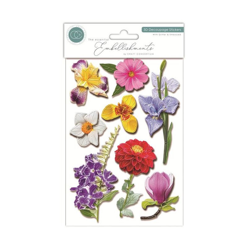 Craft Consortium 3D Decoupage Stickers Flowers 007 12pz