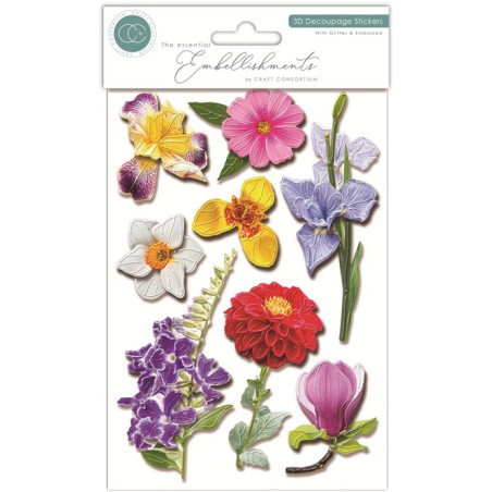 Craft Consortium 3D Decoupage Stickers Flowers 007 12pz
