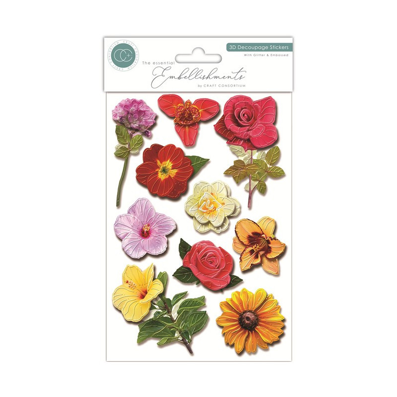 Craft Consortium 3D Decoupage Stickers Flowers 006 10pz