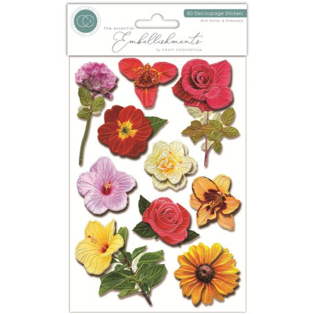 Craft Consortium 3D Decoupage Stickers Flowers 006 10pz