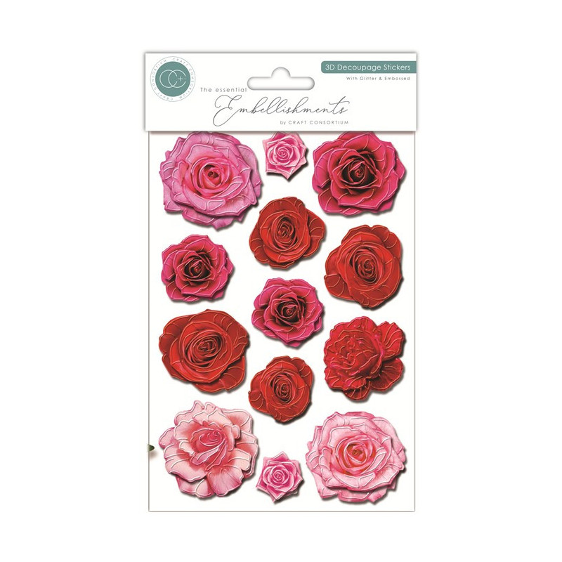 Craft Consortium 3D Decoupage Stickers Flowers 005 13pz