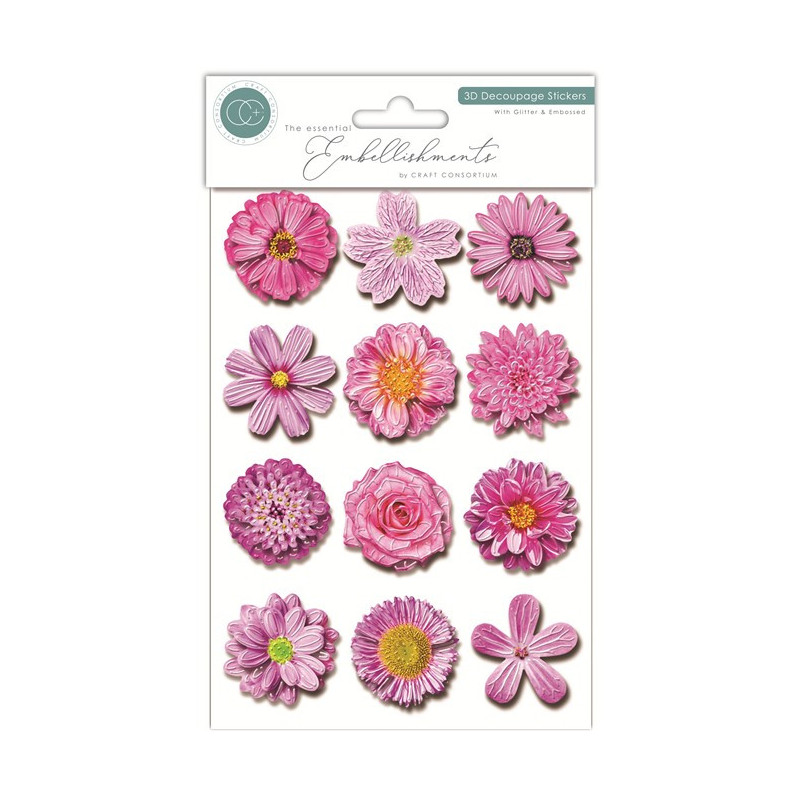 Craft Consortium 3D Decoupage Stickers Flowers 003 12pz
