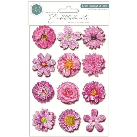 Craft Consortium 3D Decoupage Stickers Flowers 003 12pz