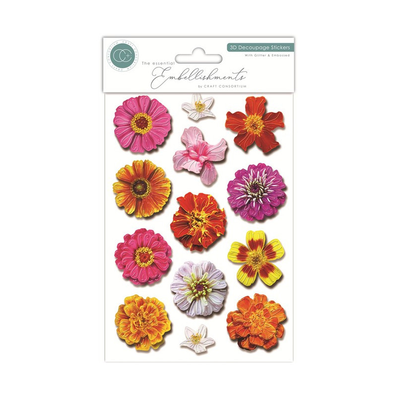 Craft Consortium 3D Decoupage Stickers Flowers 002 13pz