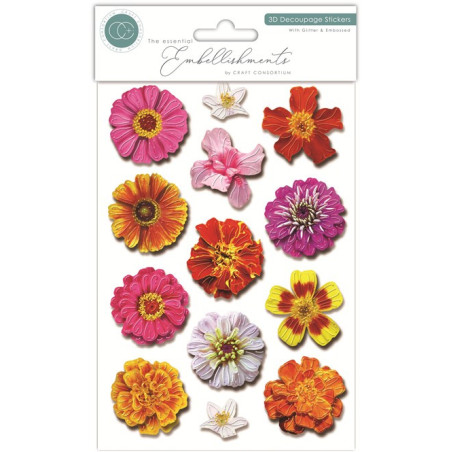 Craft Consortium 3D Decoupage Stickers Flowers 002 13pz