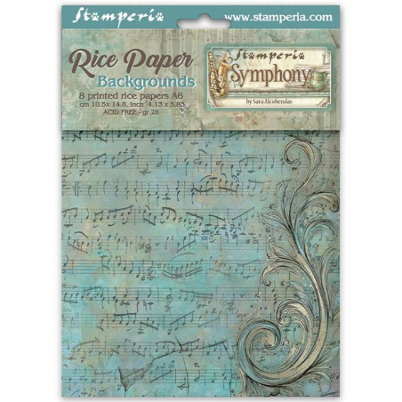 Stamperia Symphony A6 Rice Paper Backgrounds Selection 8fogli