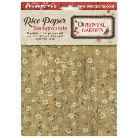 Stamperia Oriental Garden A6 Rice Paper Backgrounds Selection 8fogli