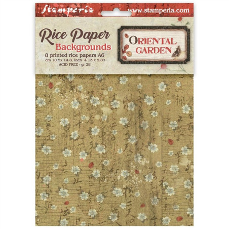 Stamperia Oriental Garden A6 Rice Paper Backgrounds Selection 8fogli