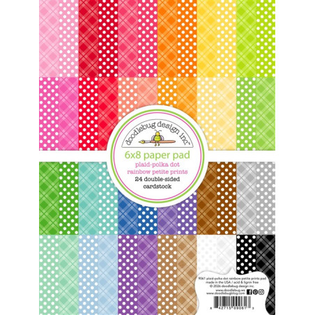 Doodlebug Design Plaid-Polka Dot Rainbow Petite Prints Paper Pad 15x20cm